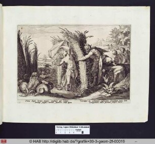 Pan verfolgt die Nymphe Syrinx, die sich in Schilf verwandelt.