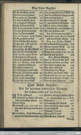 Das dritte Register, über die hierinnen befindlichen Materien