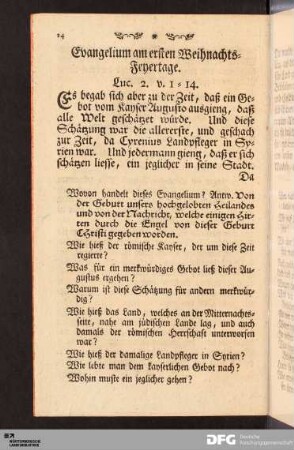 Evangelium am ersten Weihnachts-Feyertage.