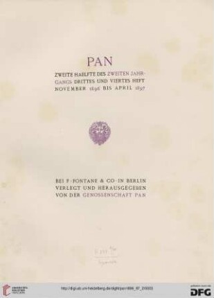 Titelblatt Heft III und IV (November 1896 bis April 1897)