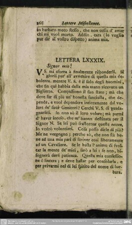 Lettera LXXXIX. Signor mio!