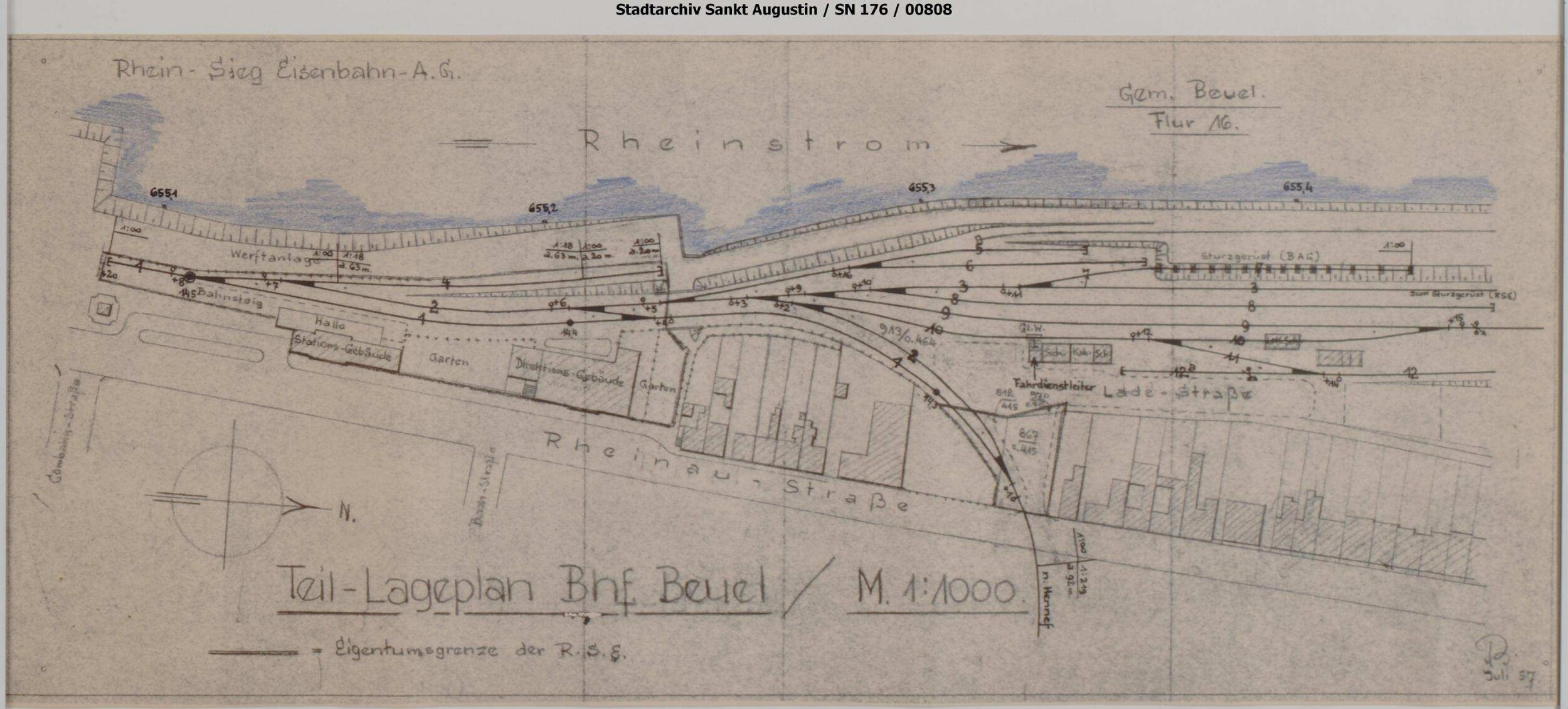 Beuel, Bahnhof, Rheinwerft: Lageplan | Digitalisierung: Stadtarchiv Sankt Augustin