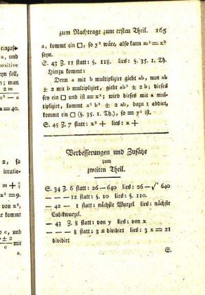 Verbesserungen und Zusätze zum zweiten Theil