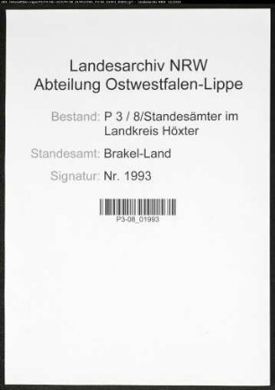 Sterberegister Standesamt Brakel-Land