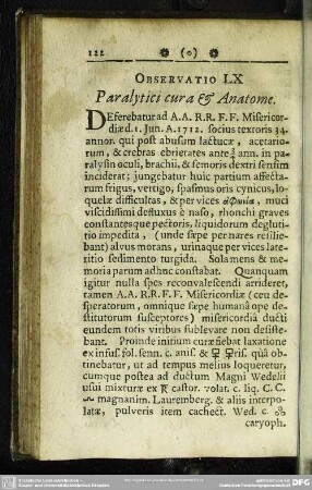 Observatio LX. Paralytici cura & Anatome