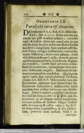 Observatio LX. Paralytici cura & Anatome