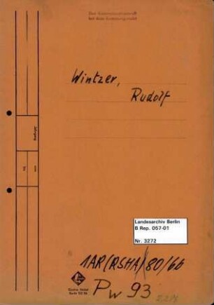 Personenheft Rudolf Wintzer (*30.10.1903), SS-Hauptsturmführer und Kriminalkommissar