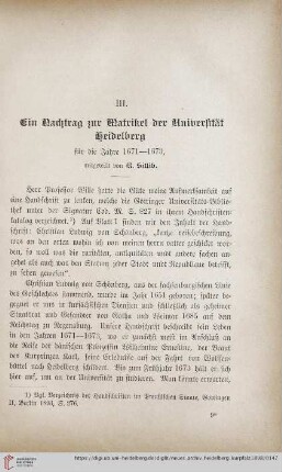 Ein Nachtrag zur Matrikel der Universität Heidelberg : für die Jahre 1671-1673