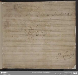 Te Deum laudamus - Mus.2398-D-18 : V (4), orch, bc - D; SeiH 116