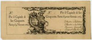 Geldschein, 50 Lire, 1765