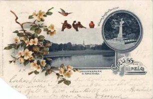 Gruss aus Leipzig: Johannapark m. Kathol. Kirche ; Wilhelm Seyffert Denkmal