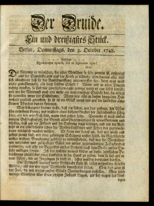 Ein und dreißigstes Stück. Berlin, Donnerstags, den 3. October 1748
