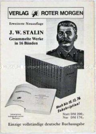 Werbeschrift eines linksradikalen Verlages für eine Gesamtausgabe der Werke Stalins