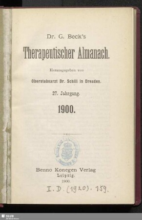 27.1900: G. Becks therapeutischer Almanach