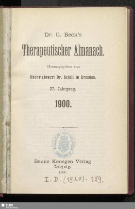 27.1900: G. Becks therapeutischer Almanach