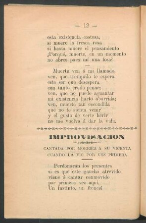 Improvisación : Cantada por Moreira a su Vicenta cuando la vió por vez primera