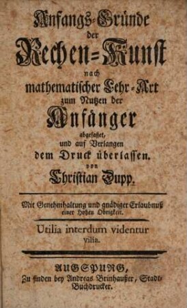 Anfangs-Gründe der Rechenkunst