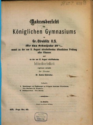 Jahresbericht : über das Schuljahr .... 1875/76