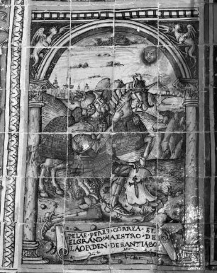 Marienaltar — Der heilige Jakobus Major in Rüstung und mit Pferd