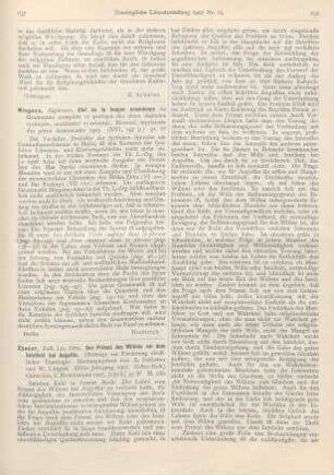 637-642 [Rezension] Zänker, Otto, Der Primat des Willens vor dem Intellekt bei Augustin