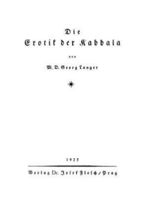 Die Erotik der Kabbala / Georg Langer