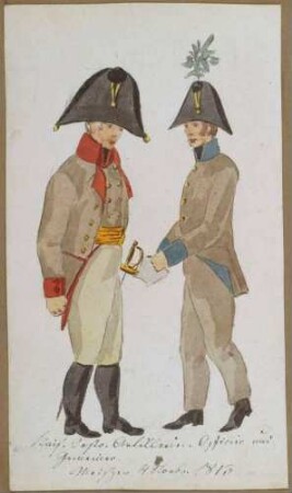 Kaiserlich österreichischer Artillerie-Offizier (links) und Gemeiner (rechts), 1813