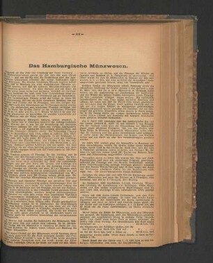 Das Hamburgische Münzwesen.