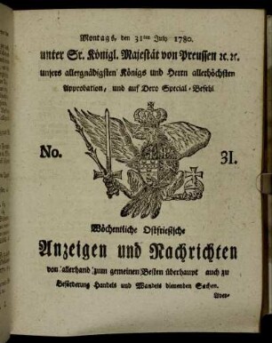 No. 31. Montags, den 31ten July 1780.