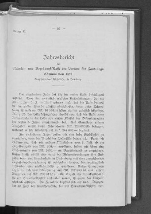 Anlage 17. Jahresbericht der Kranken- und Begräbnis-Kasse des Vereins für Handlungs-Commis von 1858.