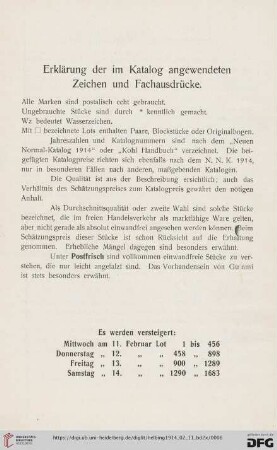 Erklärungen der im Katalog angewendeten Zeichen und Fachausdrücke