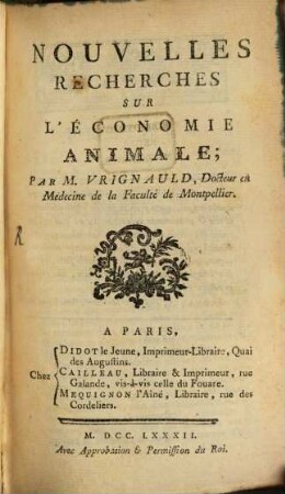 Nouvelles recherches sur l'économie animale