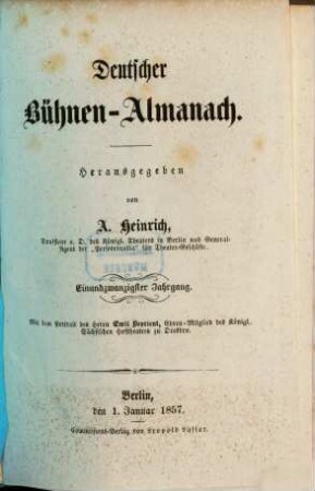 Deutscher Bühnenalmanach. 21, 21. 1857