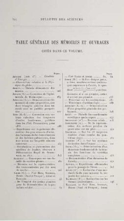 Table générale des mémoires et ouvrages.