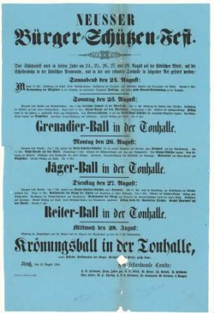 Festplakat Neusser Schützenfest von 1861