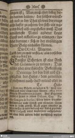 Die CCXLI. Maxime. Das Schertzen wohl verstehen, aber denselben nicht ergeben seyn