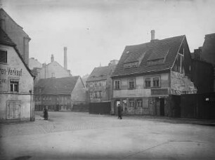 Dresden, Wilsdruffer Vorstadt, Blick auf Schützengasse Nr. 23 mit der Tischlerwerkstatt Franz Swoboda, Straßenansicht
