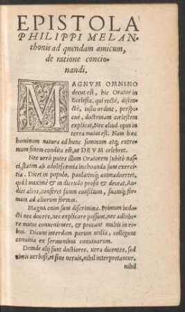 Epistola Philippi Melanthonis adquendam amicum, de ratione concionandi.
