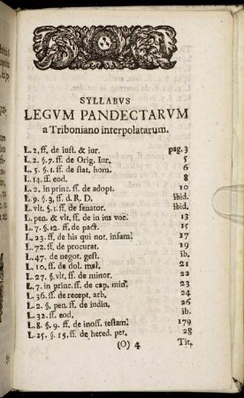 Syllabus Legum Pandectarum a Triboniano interpolatarum.