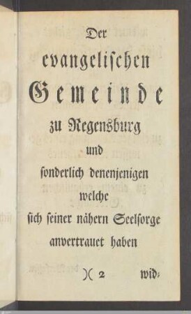 Der evangelischen Gemeinde zu Regensburg