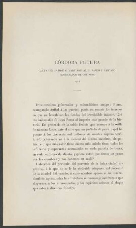 Córdoba futura : Carta del Dr. José M. Martinoli al Dr. Ramón J. Cárcano, gobernador de Córdoba, 1914