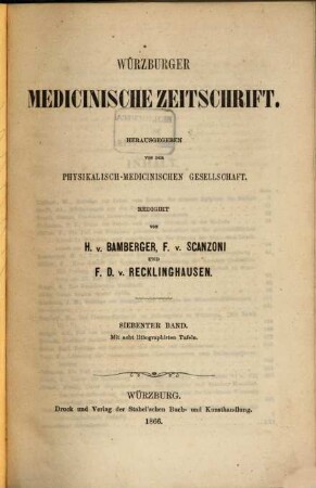 Würzburger medicinische Zeitschrift. 7. 1866