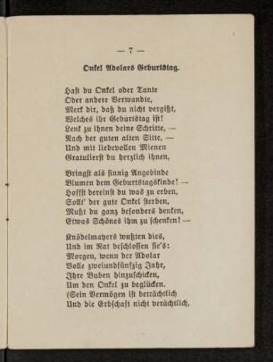 Onkel Adolars Geburtstag.