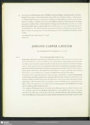 Johann Caspar Lavater : Aus den Physiognomischen Fragmenten (1775-1778)