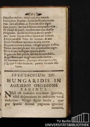 Spectaculum XIV. Hungaridis In Agriensi Obsidione Facinus.