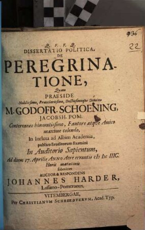 Diss. polit. de peregrinatione