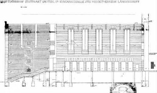 Stuttgart Hbf: Empfangsgebäude Kleine Schalterhalle Längenschnitt mit Treppe Bauteil 2c