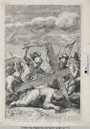 Christus bricht unter der Last des Kreuzes zusammen.