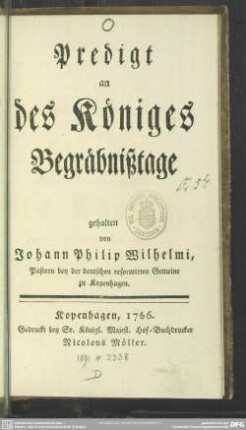 Predigt an des Königes Begräbnißtage