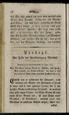 Predigt Am Feste der Verkündung Mariens.