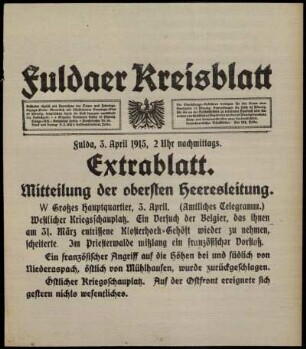 Ausgabe vom Samstag, den 03. April 1915.